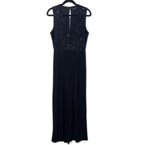 Boston Proper Sequin Deep V Sheer Panel Jumpsuit - Black 8